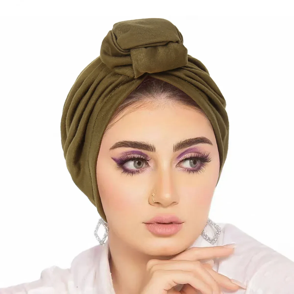 

Indian Hat Knotted Turban Women Muslim Inner Hijab Hat Beanies Bonnet Cancer Chemo Cap Islamic Headscarf Head Wrap Hair Loss Hat