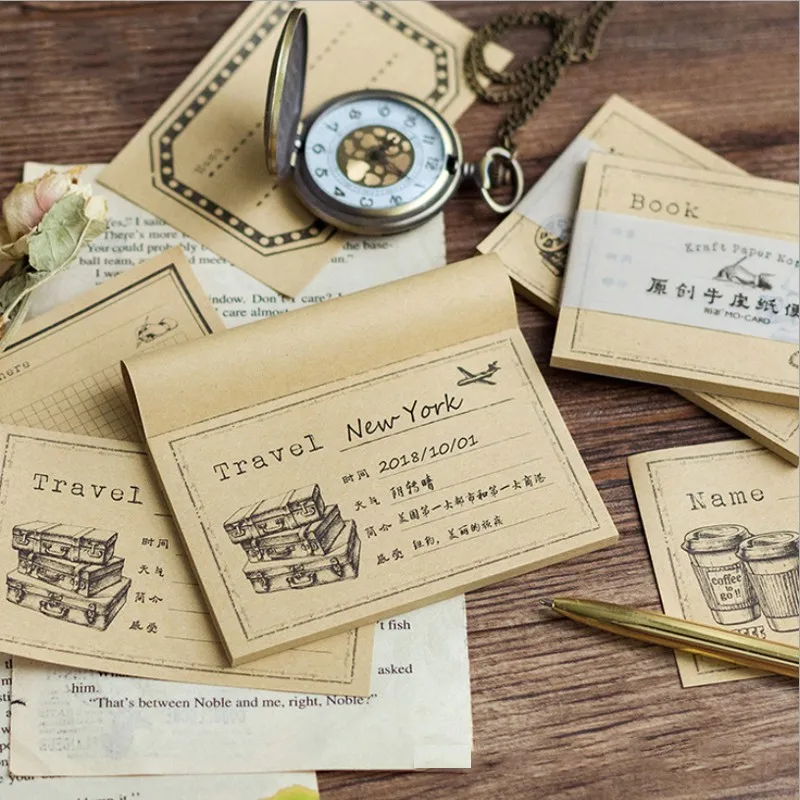 1pack Retro Memo Pad Students Planner Stickers Kraft Paper Bookmark Stationery Office Supplies Book Plan 65*100MM