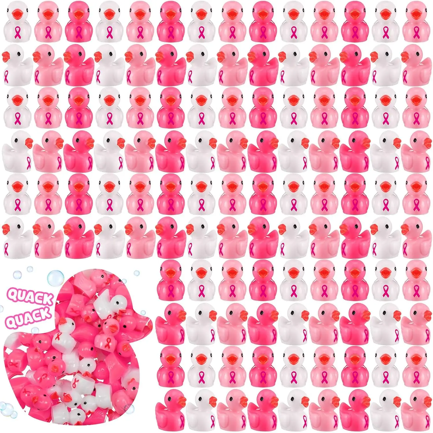 50 Pcs  mini Red scarf Resin Ducks Tiny Miniature Duckies for Pink Ribbon Awareness Party Favors Garden Landscape Micro Decor