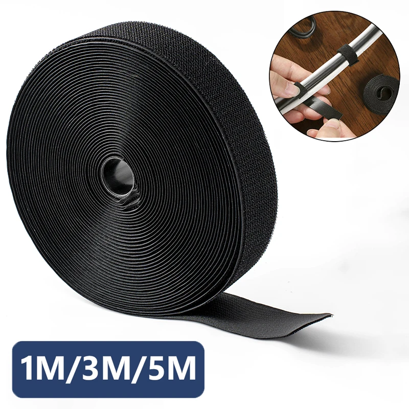 1 Roll 1m/3m/5m Self Adhesive Tape Cable Ties Reusable Bundle DIY Accessories Nylon Strap Organizer Clip Wire Holder Management