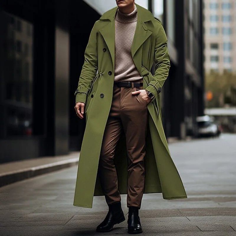 Paris Catwalk Buyer Design Long Trench Coat Large Lapel Double Breasted Belt Coat British Handsome Men's Overcoat