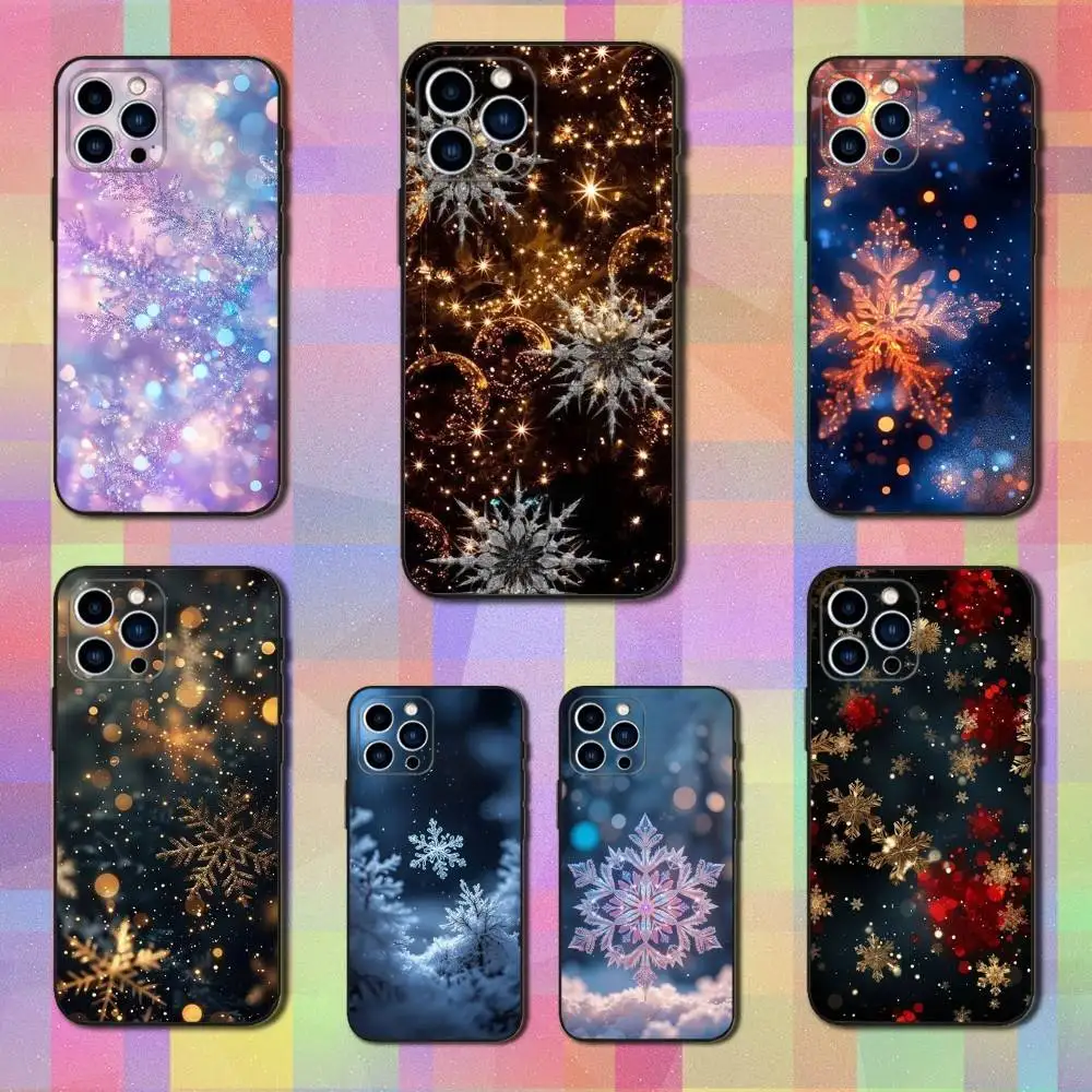 

Christmas Art Snowflakes Phone Case For iPhone 16,15,14,17,13,12,11 Plus,Pro Max,XS,X,XR,SE,Mini,8,7,Soft Silicone Black Cover