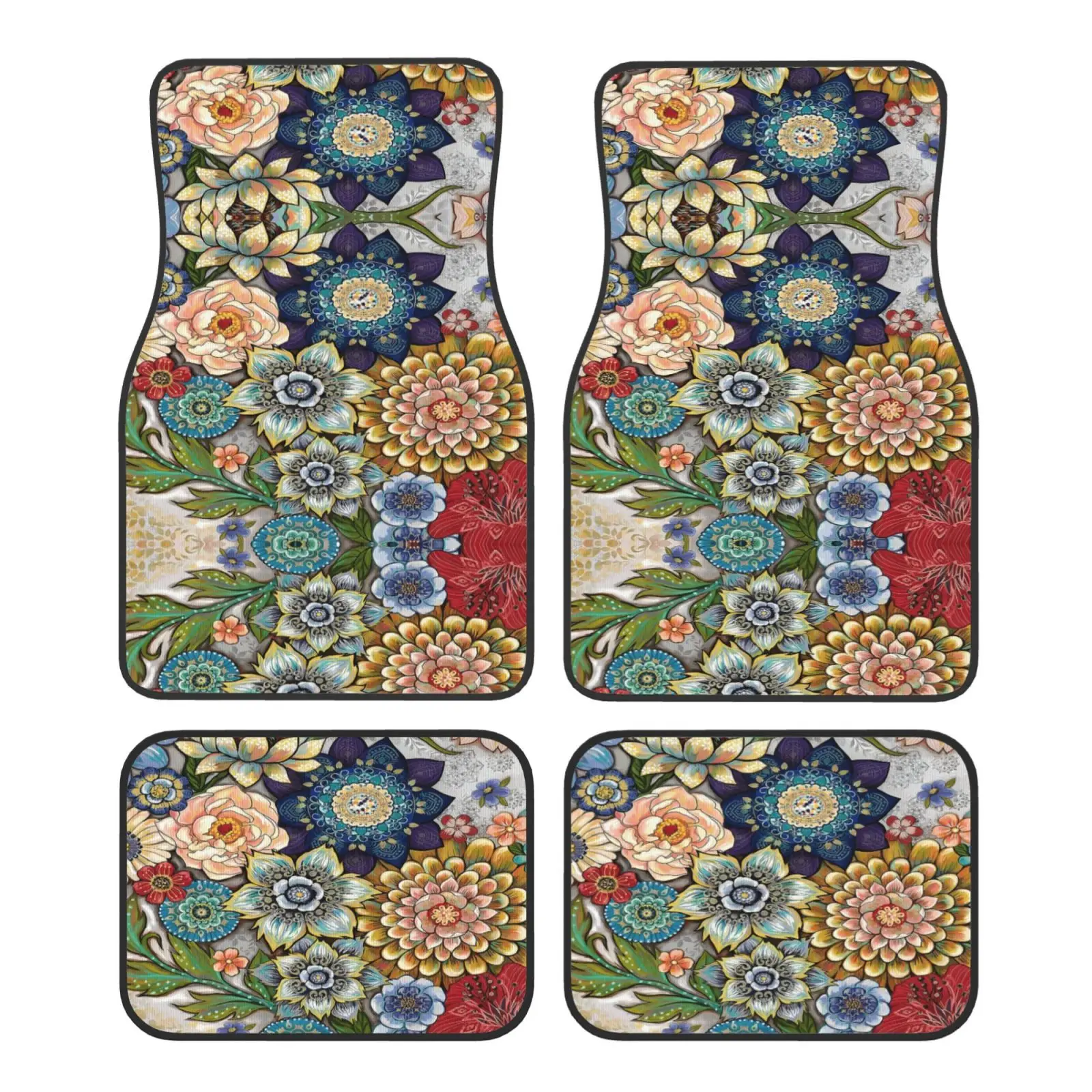 

Decorative Boho Floral Print Car Floor Mats Non-Slip Carpets Rugs Front & Rear Car Foot Mats Set of 4 Pcs Auto Accessories Decor
