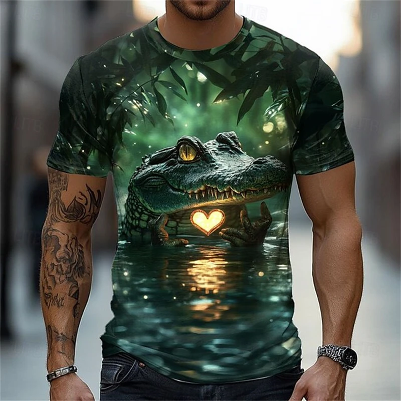 مضحك التمساح الجرافيك قصيرة الأكمام تي شيرت للرجال النساء ثلاثية الأبعاد مطبوعة طاقم الرقبة قميص 2025 حفلة عطلة الربيع الصيف الملابس #2
