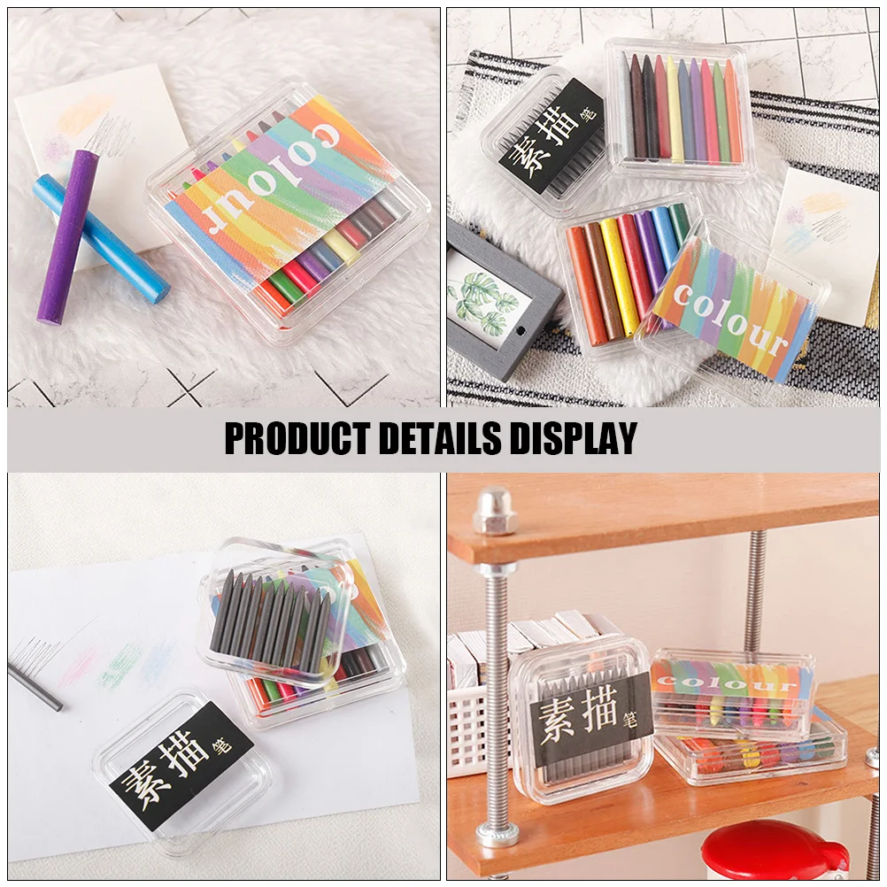 3 cajas de crayones para casa de muñecas, Mini bolígrafo para bocetos en miniatura, accesorios para fotos, acrílico * crayón * lápiz, accesorio de decoración para manualidades