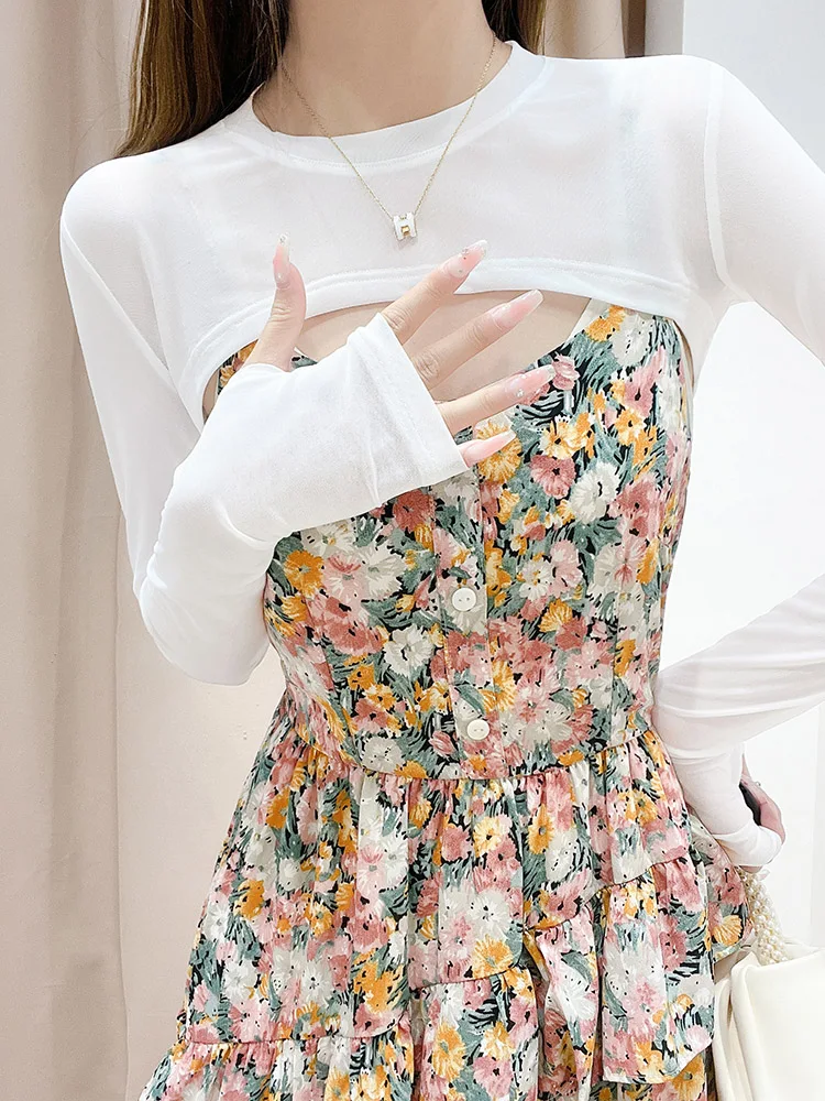 

Ice Silk Me awl Women Summer Outerwear Long Sve ort Thin Top Lace Design round Neline Slim Fit Faion Trend