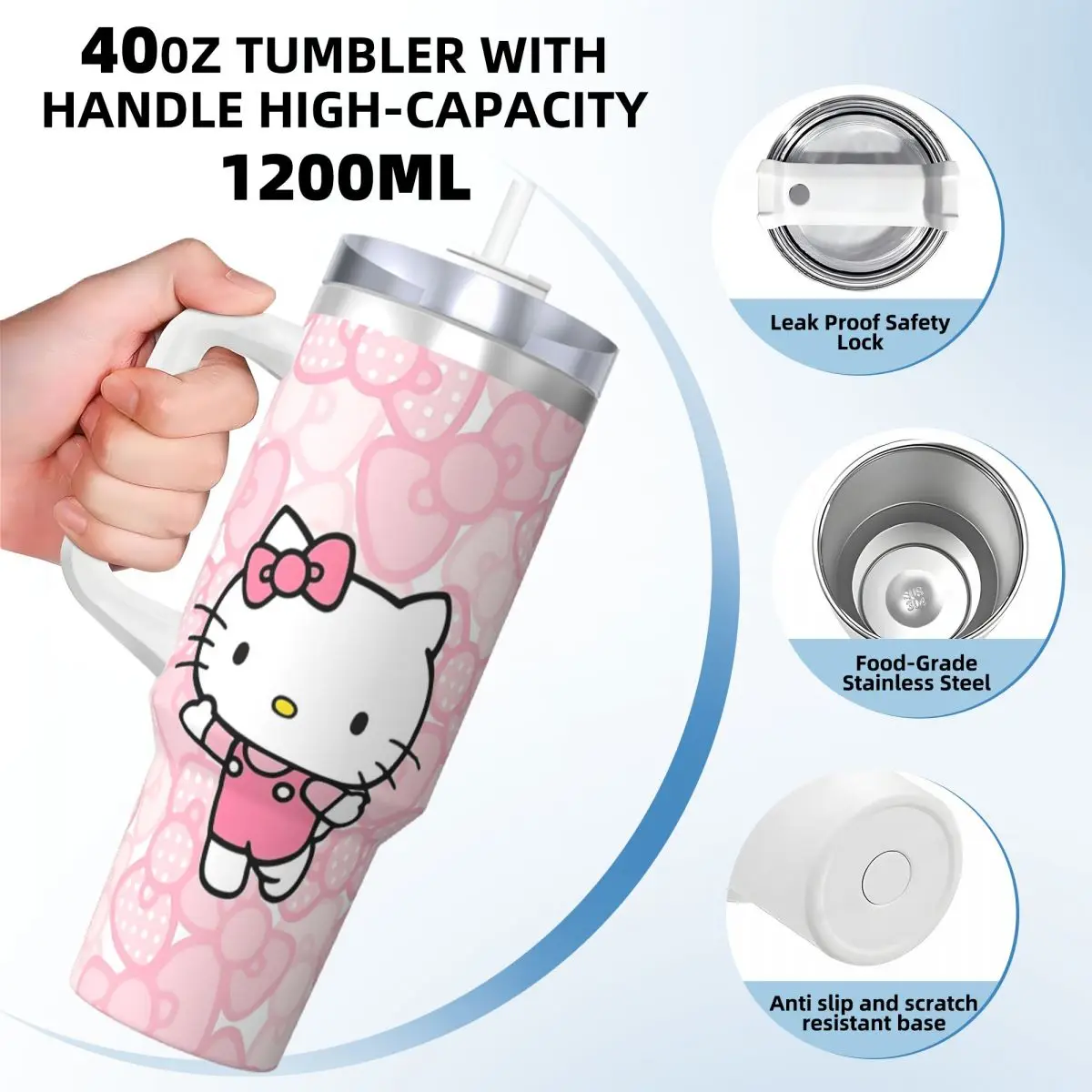 Hello Kitty Pochacco Kuromi Friends Stainless Steel Driving Mug Cup Large Thermal Mug Leakproof Cold Drink Milk Tea Water Bottle