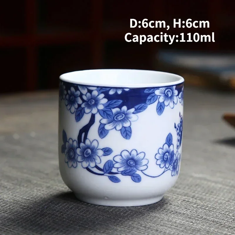 Ceramic Teacup, Blue and White Porcelain Personal Tea Bowl Wine Cup, Jingdezhen Teaware, Household Drinkware for Water, Coffee