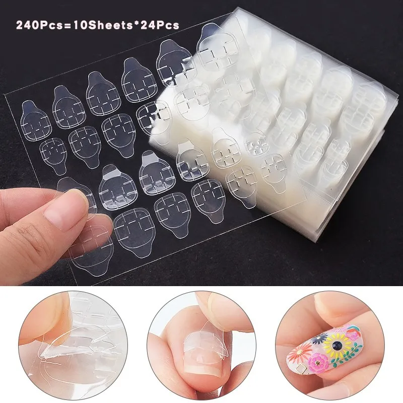 240Pcs Double-Sided False Nail Jelly Glue Strong Adhesive Acrylic Tips Nail Glue DIY Manicure Wearable Fake Nail Gel Sticky Tape