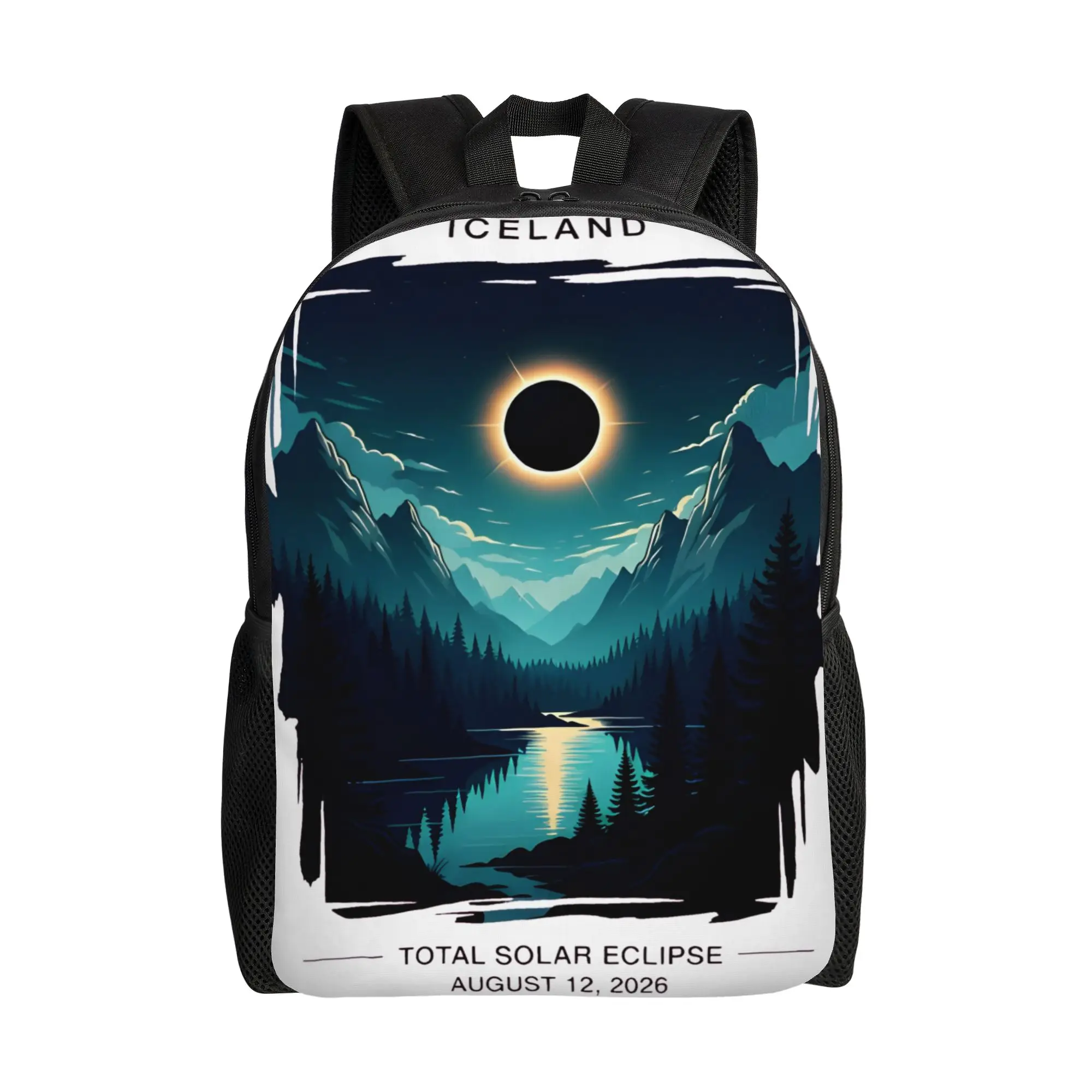 Iceland Eclipse 2026 August 12 Total Solar Eclipse Mountains Backpack with Pocket Student  Daypack for Men Laptop Canvas Bags