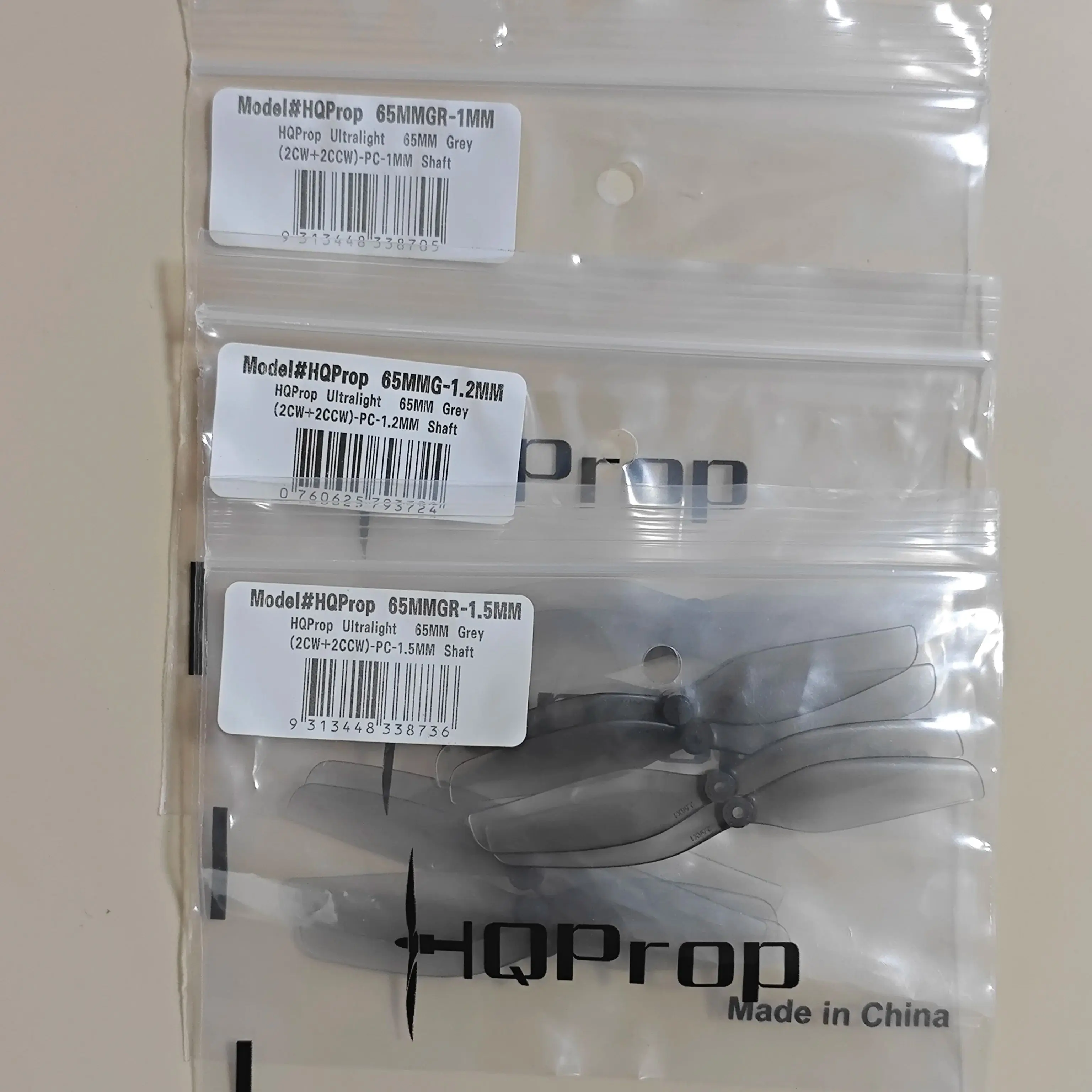 HQProp Ultralight 65mm 2-Blade Propeller 2.56 Inch Grey Poly Carbonate with 1/1.2/1.5mm Shaft