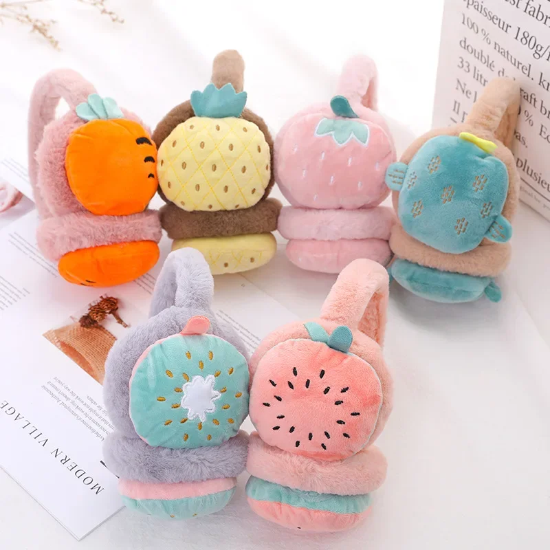 Meninas brincalhão-regalos de pelúcia ajustáveis para mulheres, tampa da orelha, Earmuffs, adorável, Catoon, frutas, manter aquecido, defender, inverno, acessórios