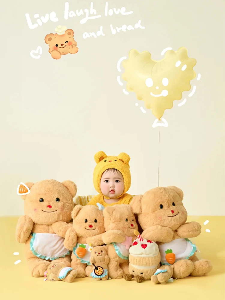 Butter Bear Newborn Photography Costume Set Cute Teddy Bear Theme Bear Dolls+Balloons Studio 3-4 Month Infant Photo Shoot Props