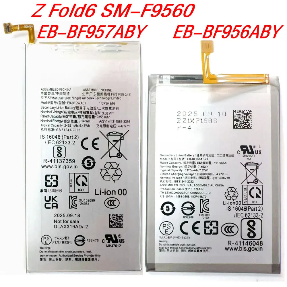 

A Pair EB-BF957ABY EB-BF956ABY High Quality Rechargeable Battery For Samsung Galaxy Z Fold6 SM-F9560 Mobile Phone