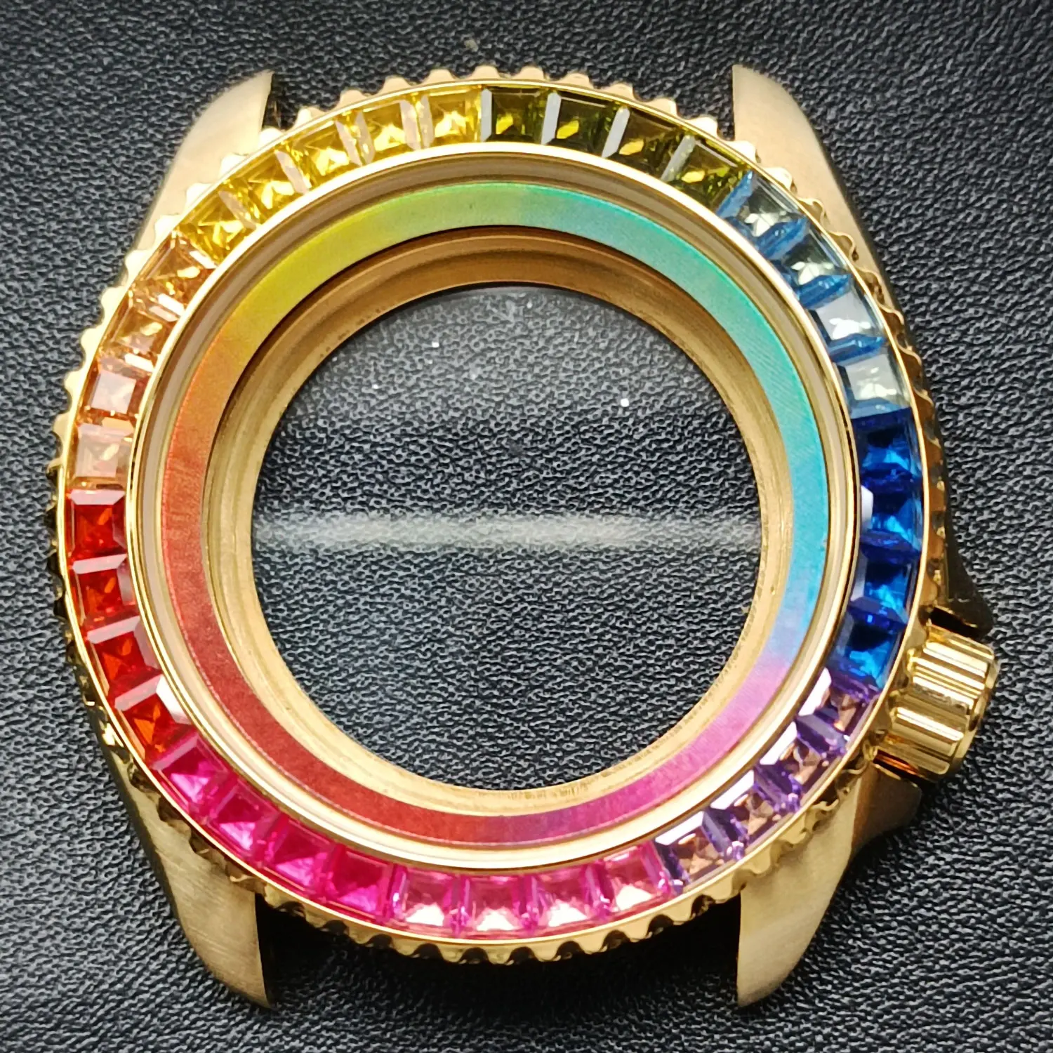 

42mm Rainbow gem-set wateproof case for NH36 NH35 movement 28.5mm dial SKX 007 Sapphire crystal Gemstone case