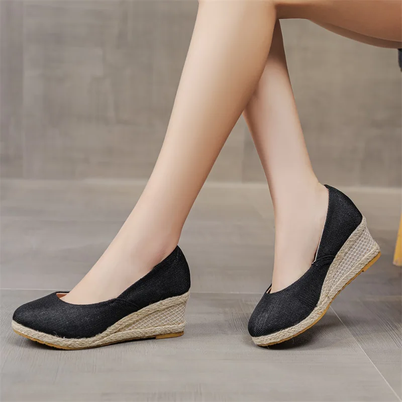 Wedges Woman Spring Summer Espadrilles Women Casual Slip-on Loafers Heeled Shoes Comfort Shallow Pumps Footwear Zapatos Mujer