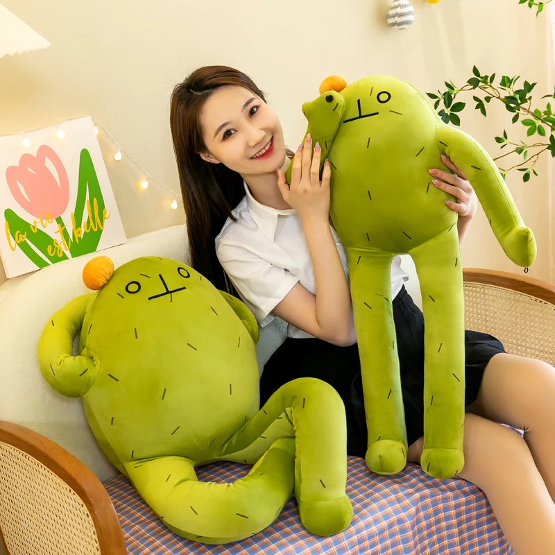 Large Size Funny Long Leg Cactus Frog Plush Toy Soft Stuffed Frog Doll Cartoon Plant Shaped Throw Pillow Bedroom Decoration