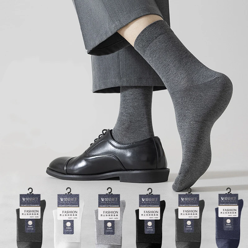 

Cotton Socks Men Business Dress Long Socks Soft Breathable Spring Summer Thin Sock For Man 5Pairs/Lot Black White Grey