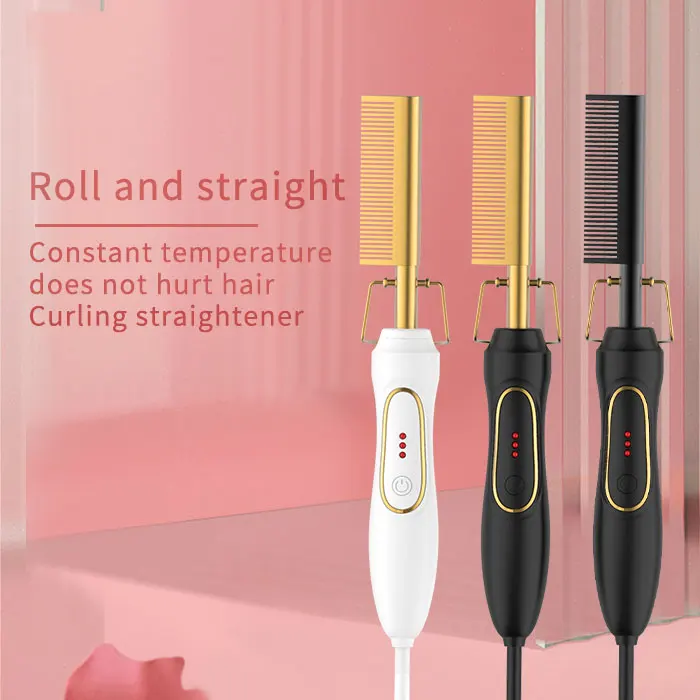 Electric copper comb straightener, household Perm curl stick electric hair straightener,Wet and dry use personal hair care tool