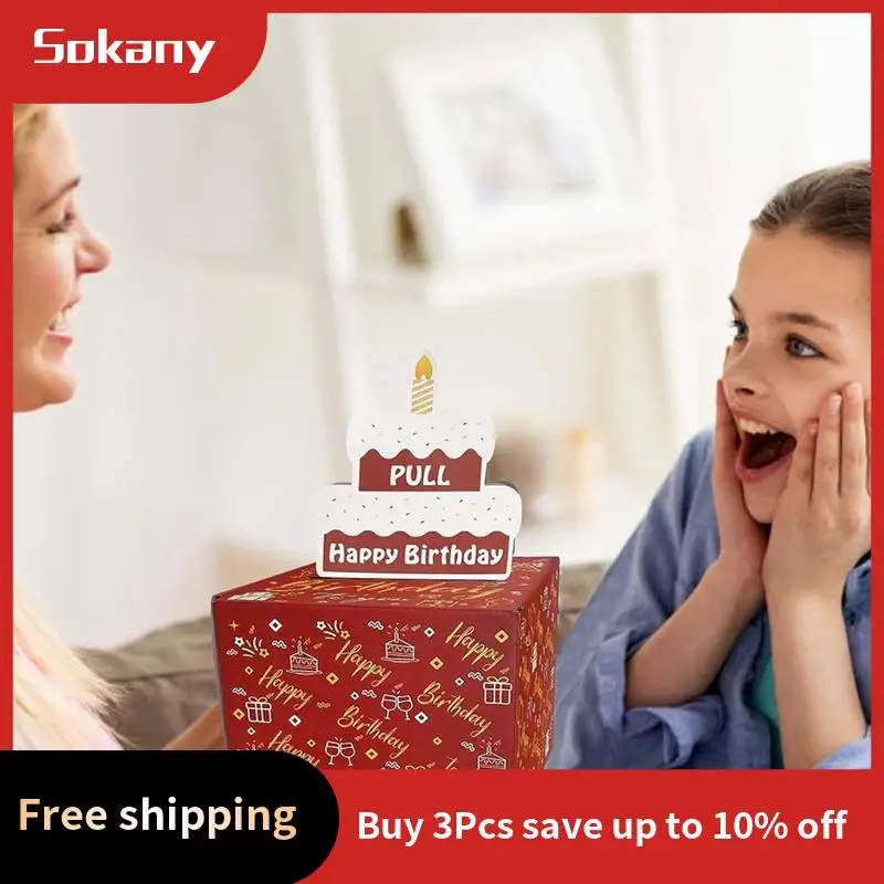 

A59E-Happy Birthday Money Box For Cash Gift Pull, Perfect Gift Box With Cake Card For Friends And Family,Blue Easy To Use