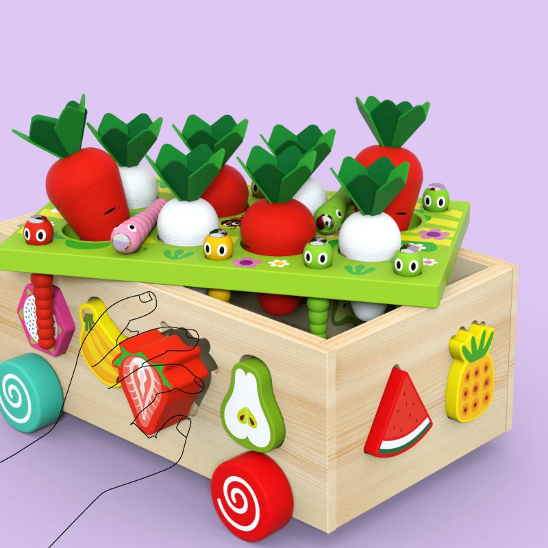 Best Selling Magnetic Fishing Wooden Radish Fruit Cart Shape Matching Blocks Montessori Educational Toys For Children