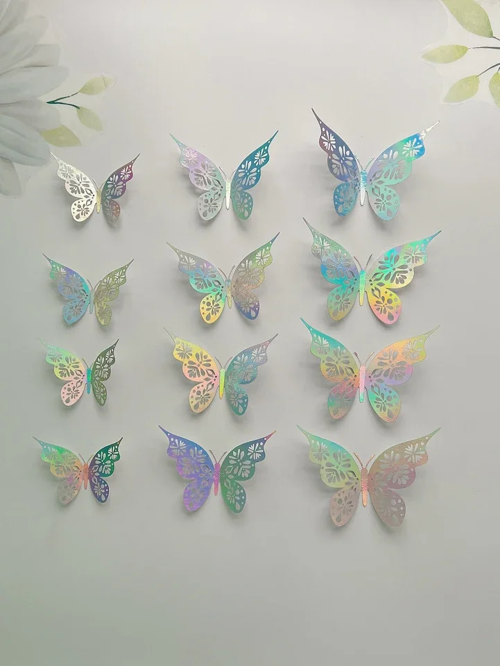12-piece 3D hollow butterfly decal set for walls living room bedroom classic animal motif paper sticker multi-surface home decor
