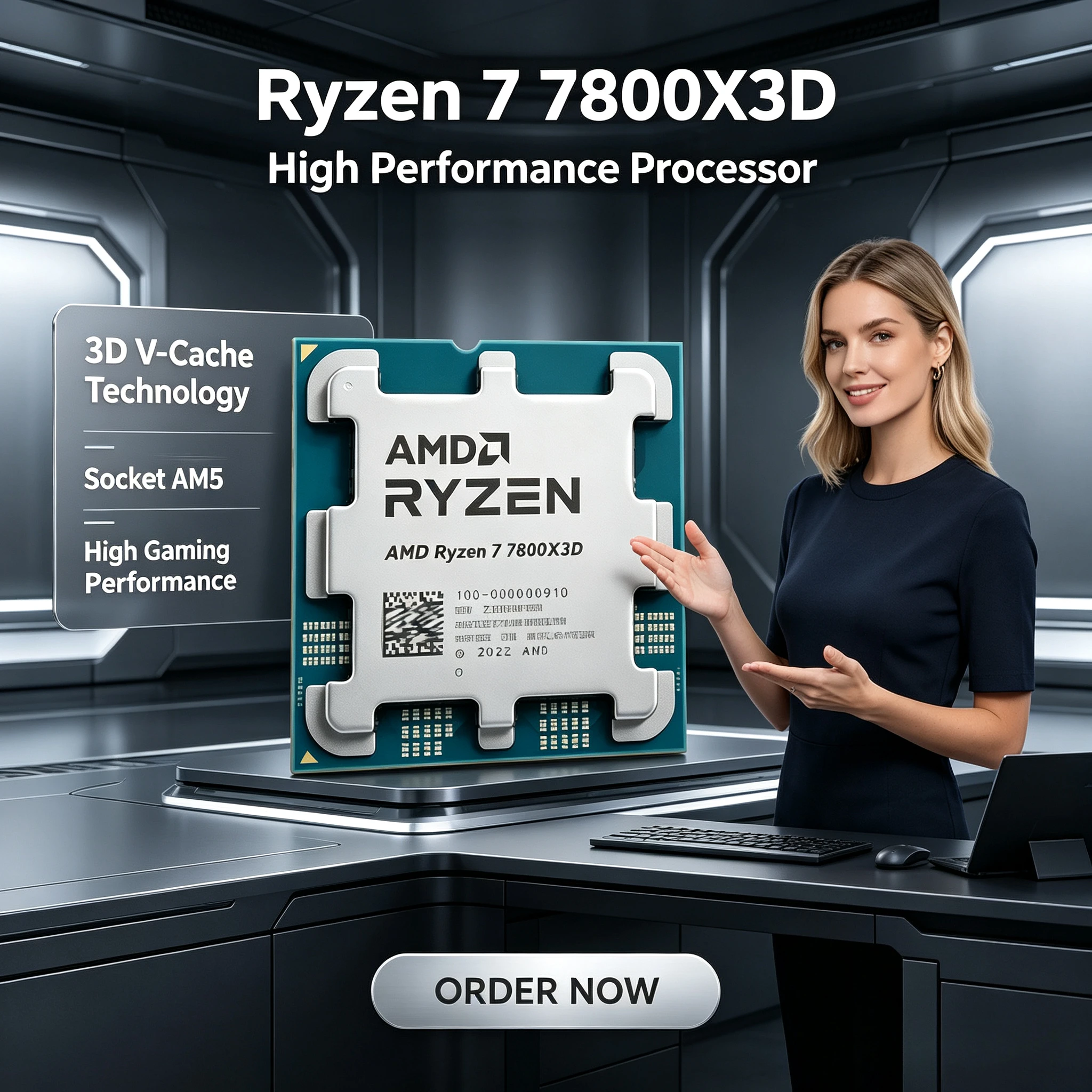 AMD Ryzen 7 7800X3D 8-Core 16-Thread B650 5NM 4.2GHz Socket AM5 L3=96M R7 7800X3D Processor 120W
