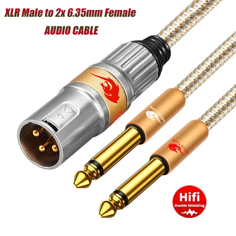 

3-core XLR male to Dual 6.35mm male 1/4'' TS Mono Audio Cable for Amplifier Speaker Mixer Console Microphone Shielded Cords