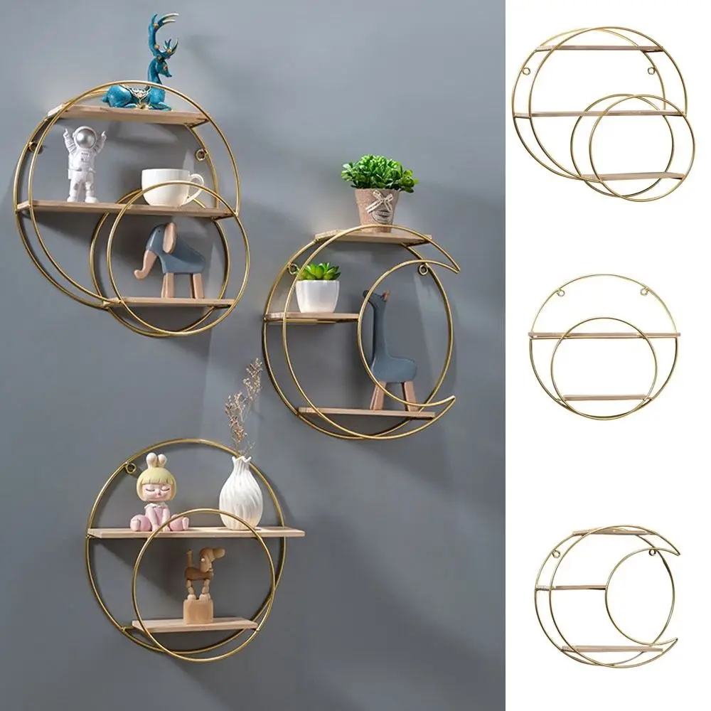 Creative Iron Decorative Wall Shelf Nordic Style No Punching Wall Storage Rack Space Saving Gold Wall Decoration Restaurant