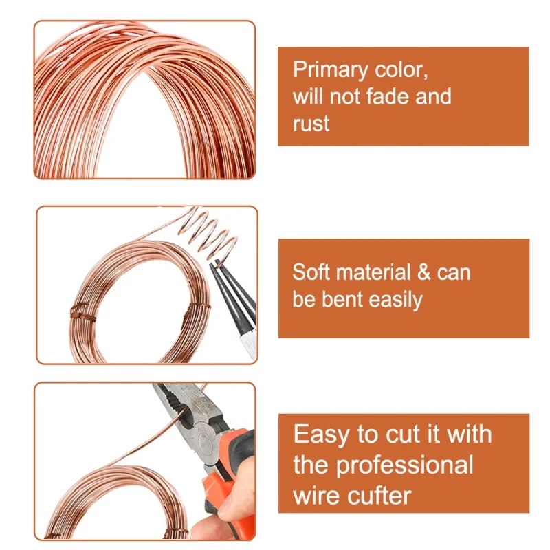 Red Copper Wire 0.5-5mm, Bare Copper Wire High Conductivity Pure for Electrical, Crafts & DIY Projects