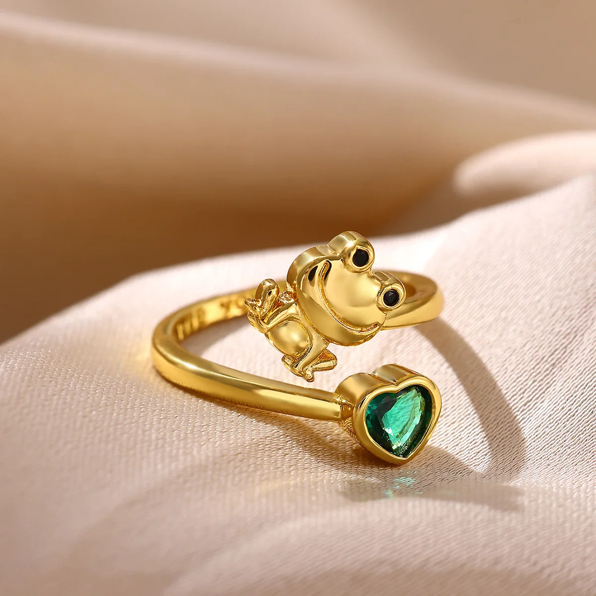 Zirkon-Herz-Frosch-Ringe für Frauen, goldfarben, Edelstahl, Herz-Frosch-Ring, Hochzeit, Party, ästhetischer Schmuck, Geschenk