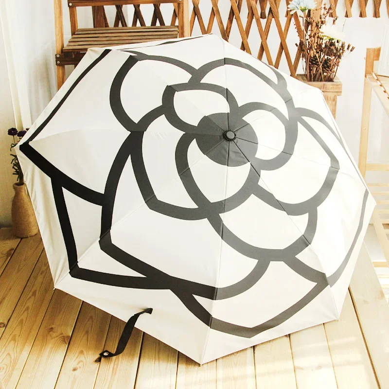 French Camellia Small Fragrant Wind Vinyl UV Umbrella Girls High Appearance Level Sun Umbrella Simple Sense Light Luxury