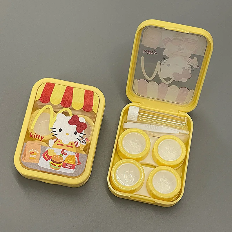 صندوق عدسات لاصقة لطيف الكرتون عدسات لاصقة رفيق صندوق العناية صندوق تخزين مجموعتين من صندوق العدسات اللاصقة