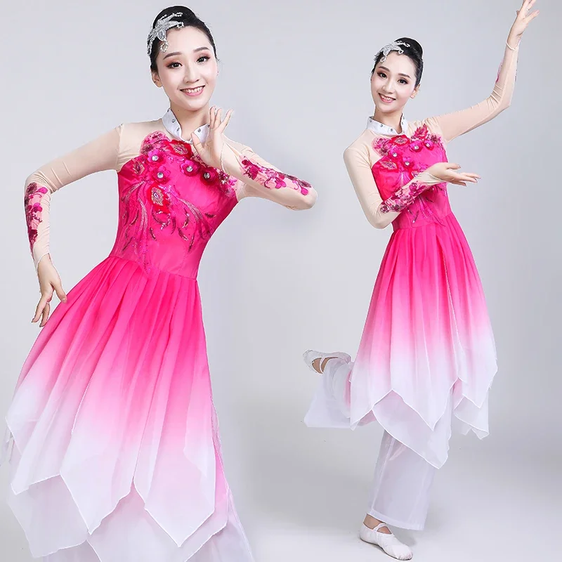 Classical dance costume adult female elegant Jasmine Folk Dance Yangko performance costume fan set