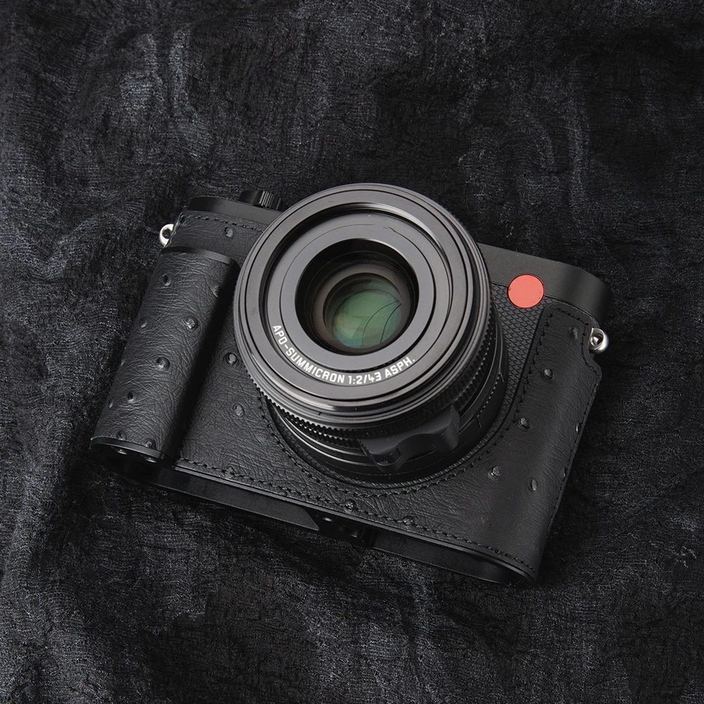 Handmade Camera Bag Q343 Half Bag for Leica Q Q3 Q3 43 Case Q3 Ostrich Leather Protective Case Q Genuine Leather Half Case