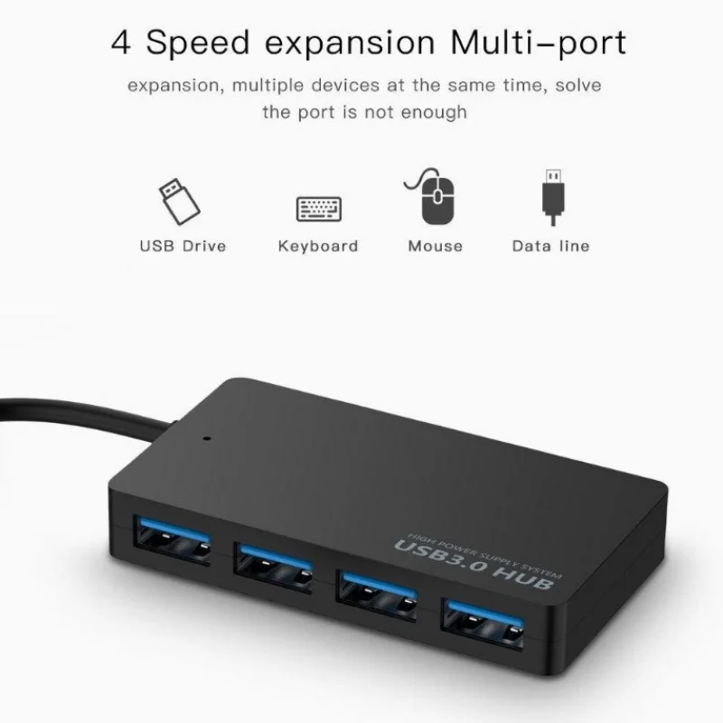 Ultra Thin 4 Port USB 3.0 Hub, High Speed Splitter One to Four for Laptop PC, Bus-Powered USB Expander