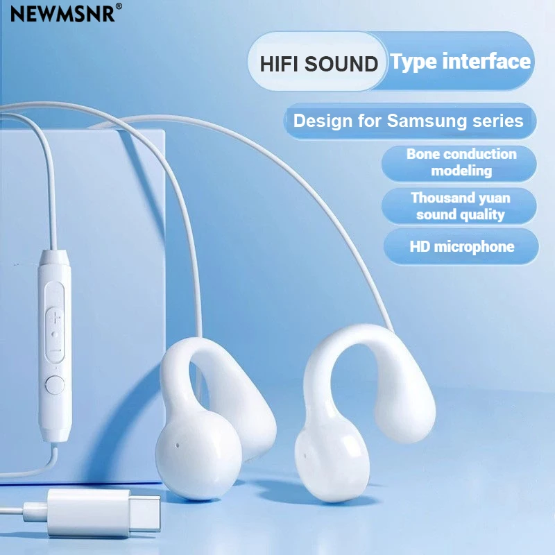 Fones de ouvido com fio tipo C e 3,5 mm, som estéreo, fones de ouvido esportivos, headsets gamer com microfone HD para Samsung