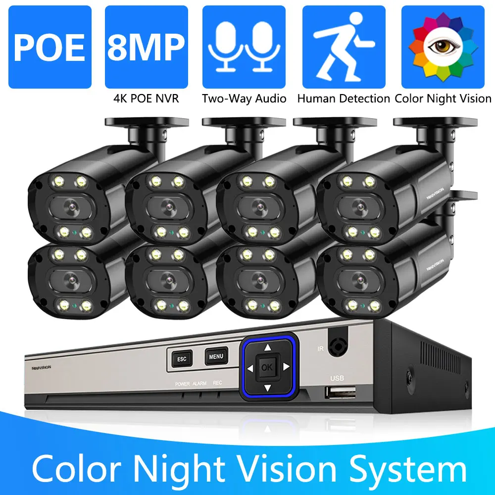 

Security Camera System 8CH 4K HD AI Face Detect POE NVR Kit 8MP/5MP CCTV Two Way Audio Outdoor Video Surveillance IP Camera Set