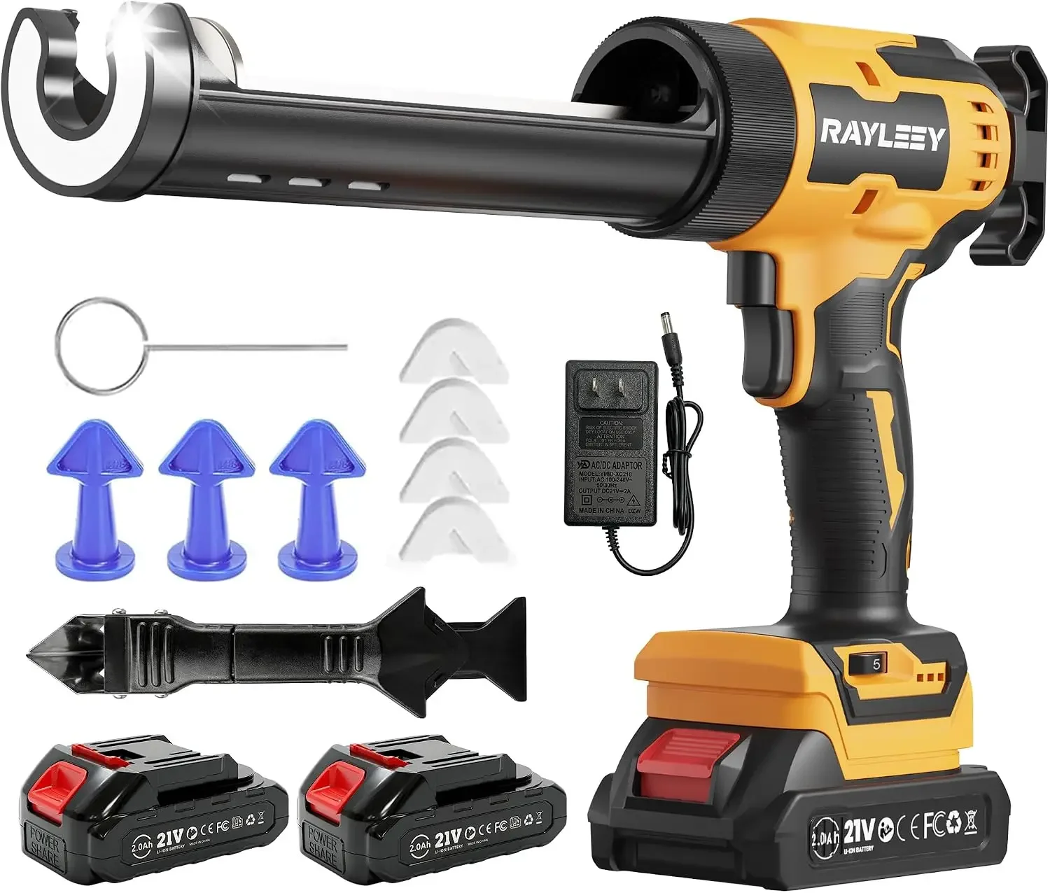 Electric Caulking Gun, Battery Powered Caulk Gun with 2 x 2000mAh Batteries, 9pcs Caulk Remover Tool, 6 Adjustable Speeds