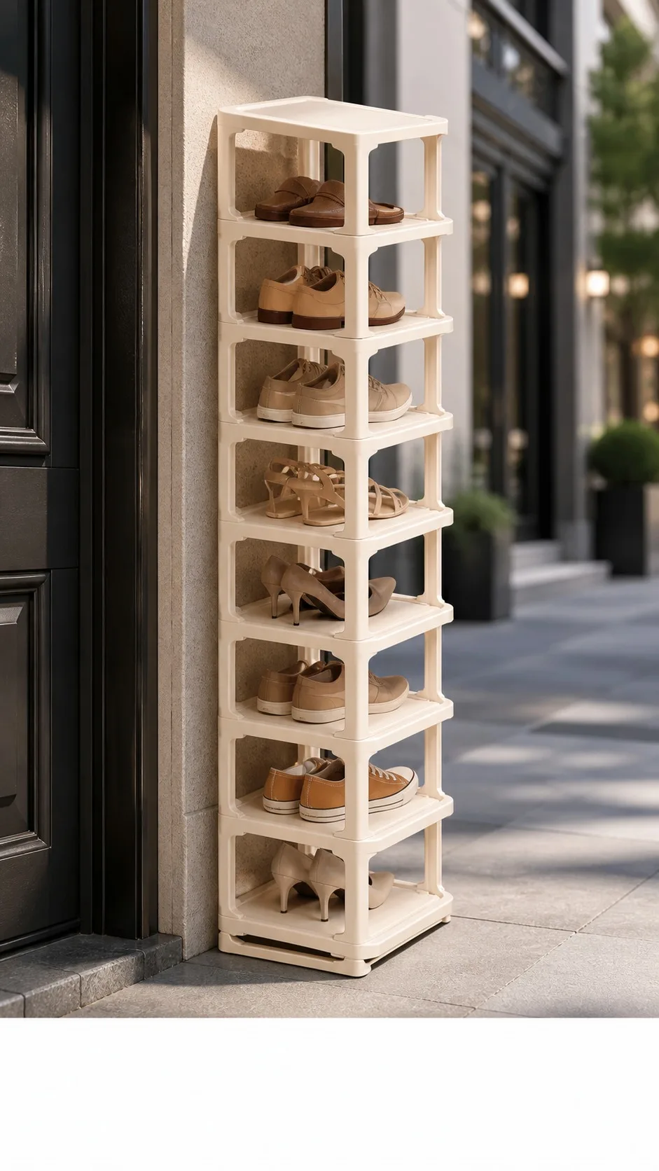 Simple Plastic Shoe Rack Organizer Beige 9 Tier