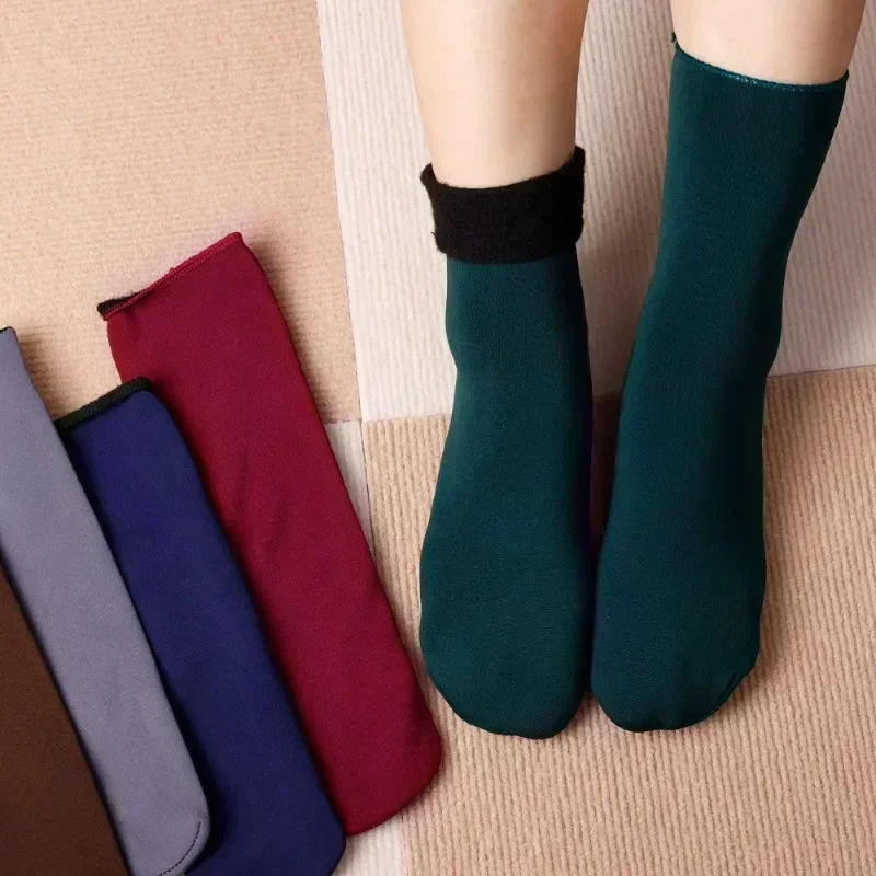 Calcetines térmicos de cachemira para hombre y mujer, medias gruesas de terciopelo, de tubo medio, Color sólido, para dormir en el suelo, invierno, 1 a 5 pares