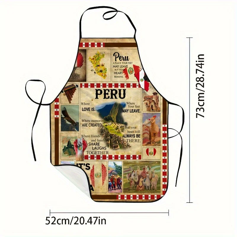 1 قطعة بيرو تحت عنوان الكولاج إقتباس طباعة أكمام البوليستر المئزر للطهي المنزلي والخبز والاحتفالات الثقافية #3