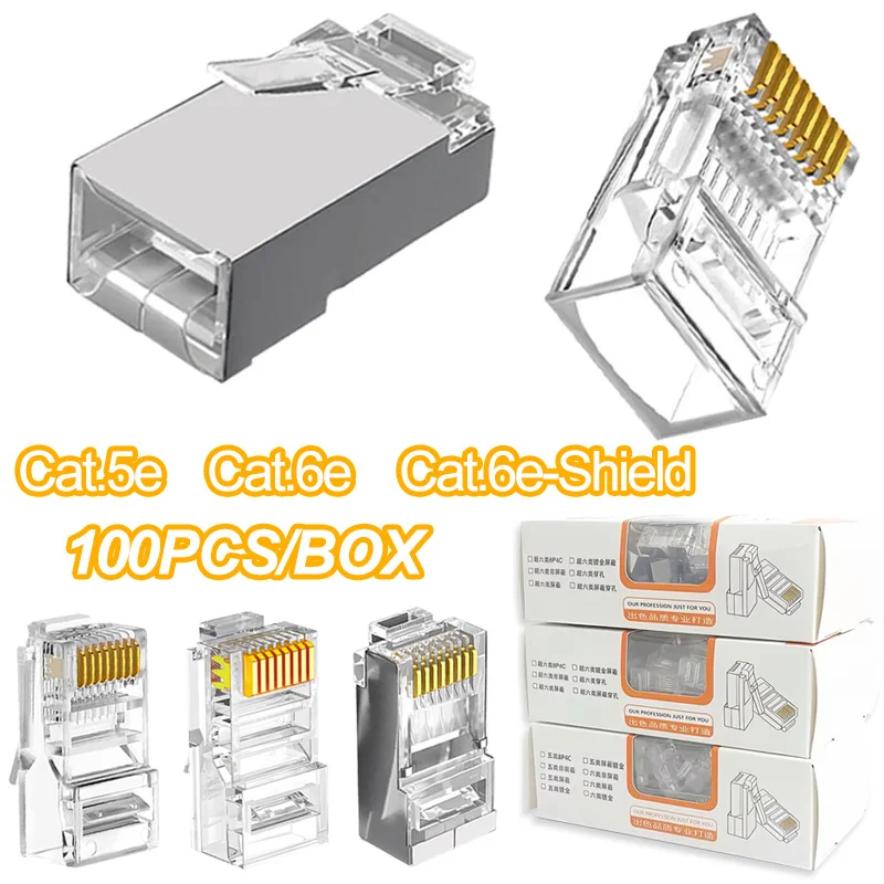 Cat6e Shield Cat5e Gold Plated RJ45 Plug Crystal Head Connector RJ45 Terminal 100Mbps 1000Mbps Ethernet Cable