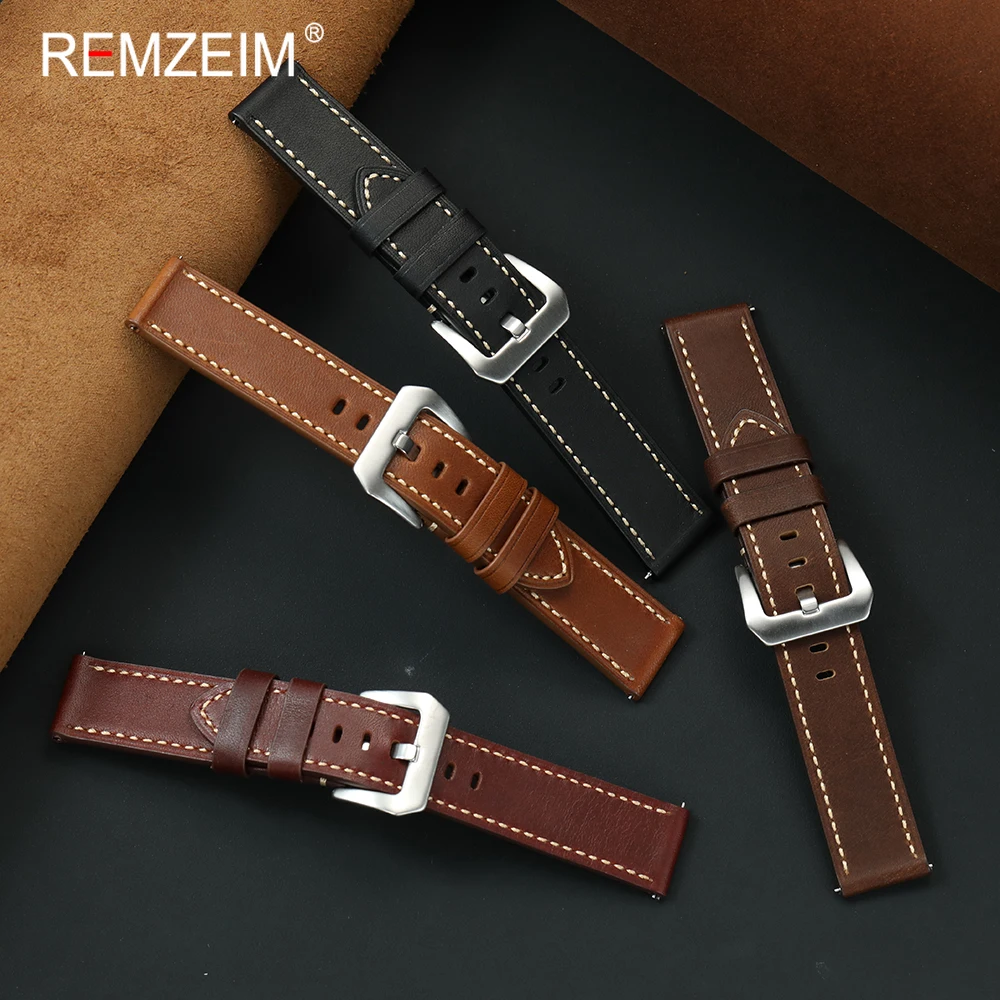Schnellverschluss-Uhrenarmband aus Ölwachs-Leder für Herren, Doppelseitig, 20mm 22mm 24mm, Langlebiges Business- und Sport-Armband