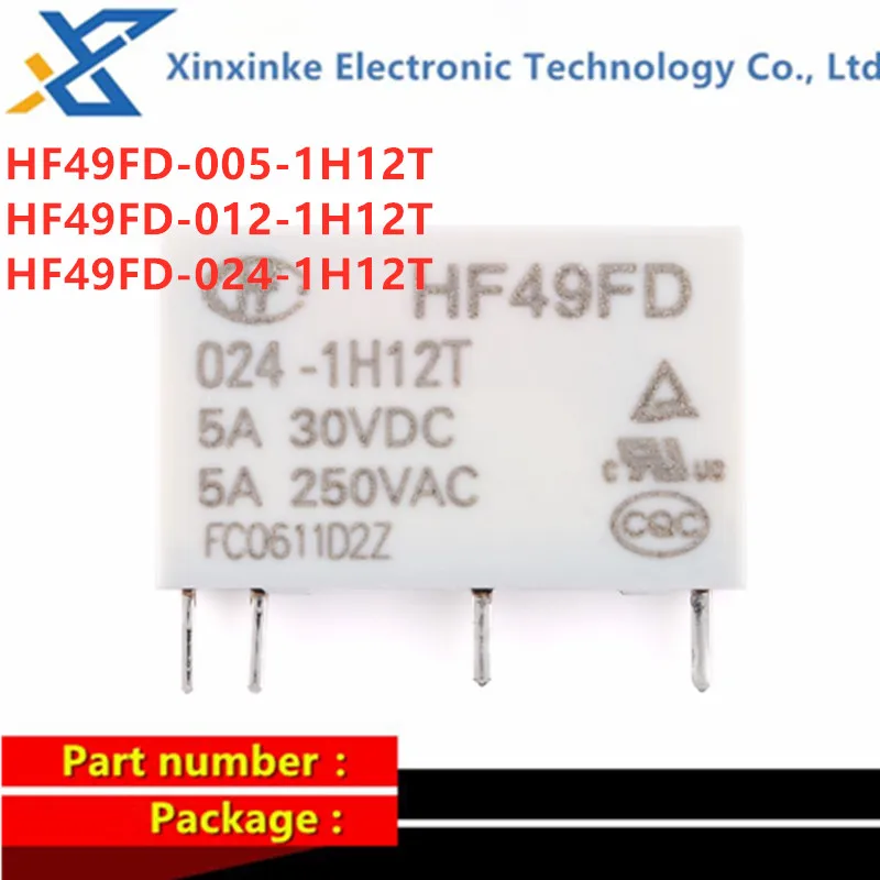 5PCS HF49FD-005-1H12T HF49FD-012-1H12T HF49FD-024-1H12T HF49FD 5A SIP-4 Power Relay HF Relay One Group Usually Open
