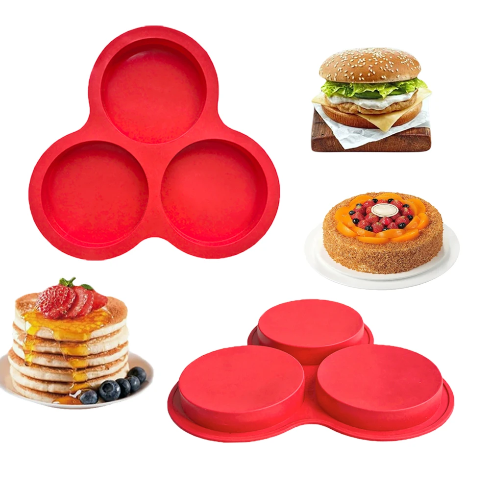 3-hole cylindrical baking tray DIY non stick silicone mold, suitable for making cakes, bread egg tarts, and baking cake molds