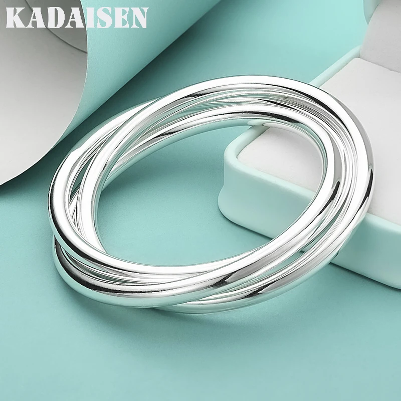 925 Sterling Silver Smooth Three Round Ring Bangles Bracelet For Women Charm Wedding Engagement Fashion Jewelry