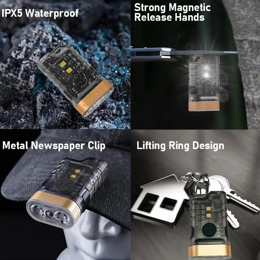 Mini Rechargeable EDC Keychain Flashlight 365nm UV Blacklight LED Small Torch Clip Light with Tail Magnet camping Pocket Lantern