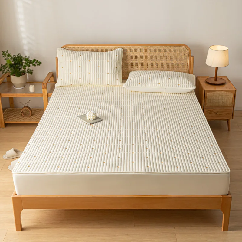 1pc Thicken Quilted Fitted Sheet For Double Bed Solid Color Cotton Anti-mite Bed Cover fundas de colchón King Mattress Cover180