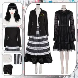 Lydia Cosplay Deetz Disguise Costume Dress Wig Fantasia Outfits Adult Women Dresses Female Halloween Carnival Party Clothes
